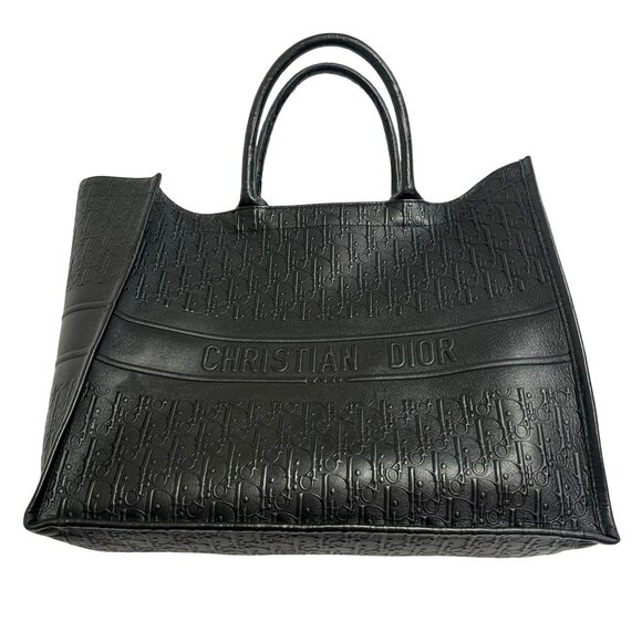 Christian Dior Embossed Large Tote Bag in Black